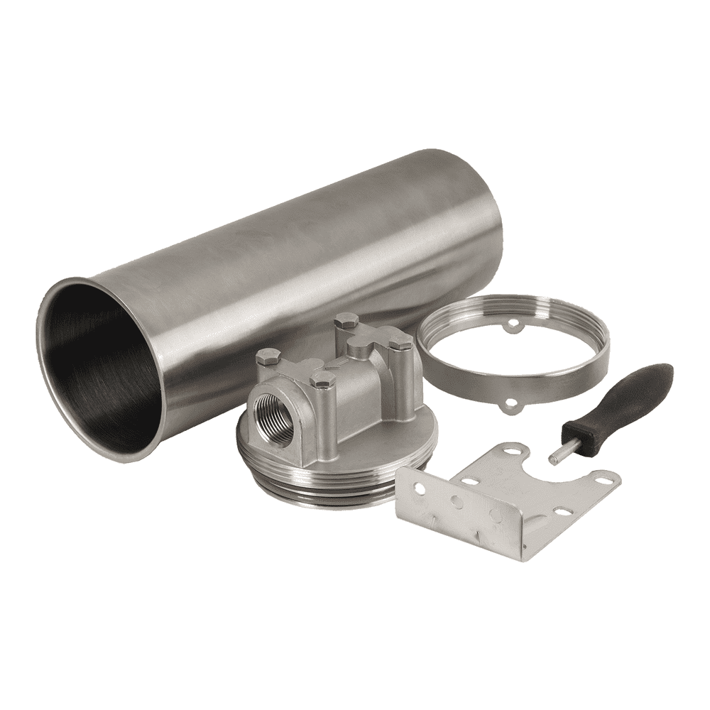 3-stufige Filterstation aus Edelstahl V4A 2,5" x 10" alle Teile