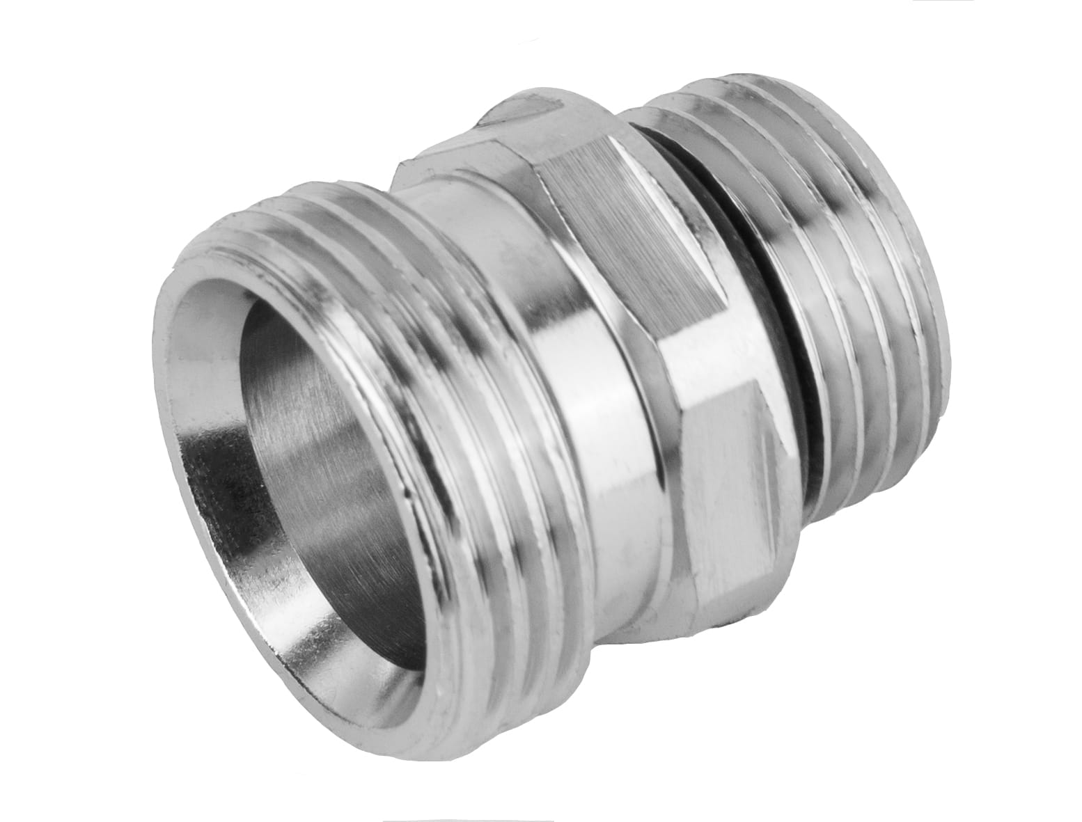 Doppelnippel Messing vernickelt mit O-Ring, 60° Konus, 3/4" Außen x 1/2" Außen