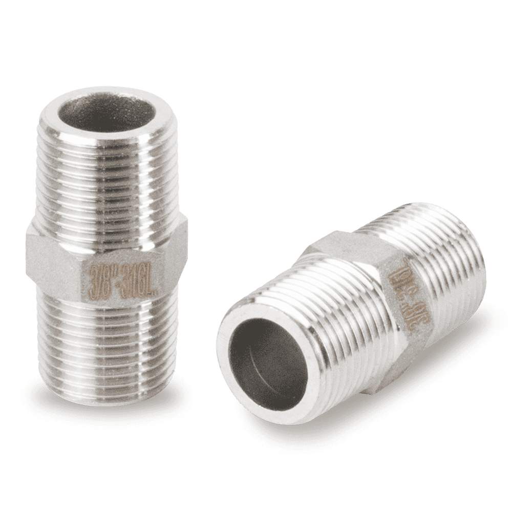 Doppelnippel Edelstahl V4A, Außen x Außen für Nieder- oder Hochdruckanwendung, 3/8" x 3/8"