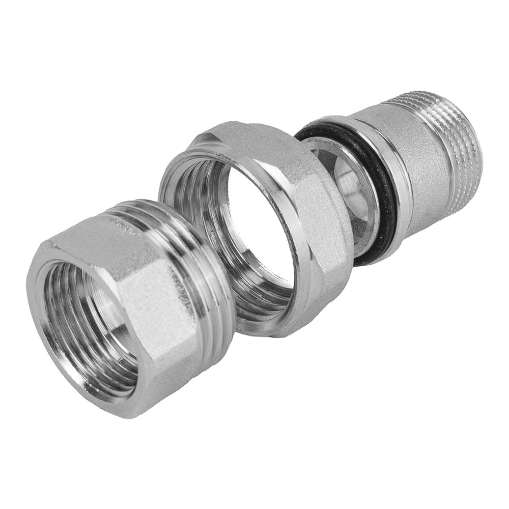 Überwurf Verschraubung Messing vernickelt 3-teilig, 1" Innen x 1" Außen x 1 1/4" Überwurf flachdicht