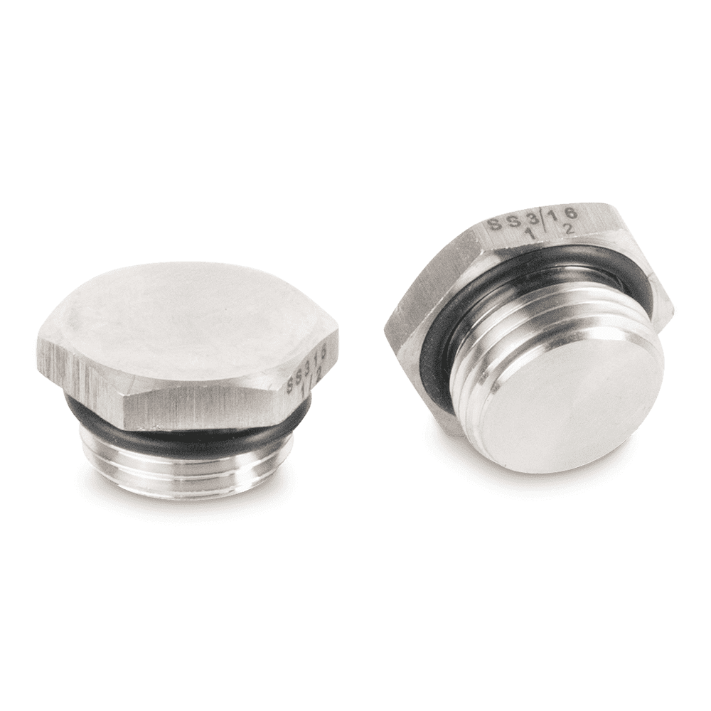 Stopfen Edelstahl V4A mit 6-Kantgewinde und O-Ring für Nieder- und Hochdruck, 1/2"