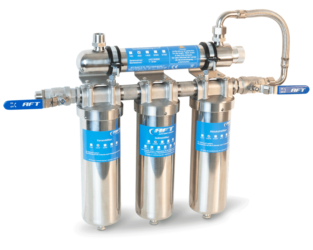 4-stufige Edelstahl Filterstation mit UV-C Entkeimung für Trinkwasser