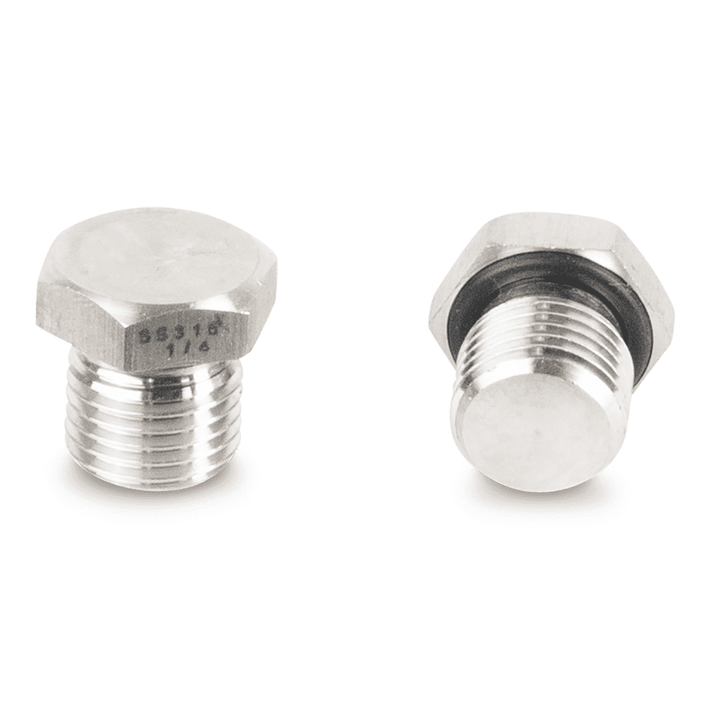Stopfen Edelstahl V4A mit 6-Kantgewinde und O-Ring für Nieder- und Hochdruck, 1/4"
