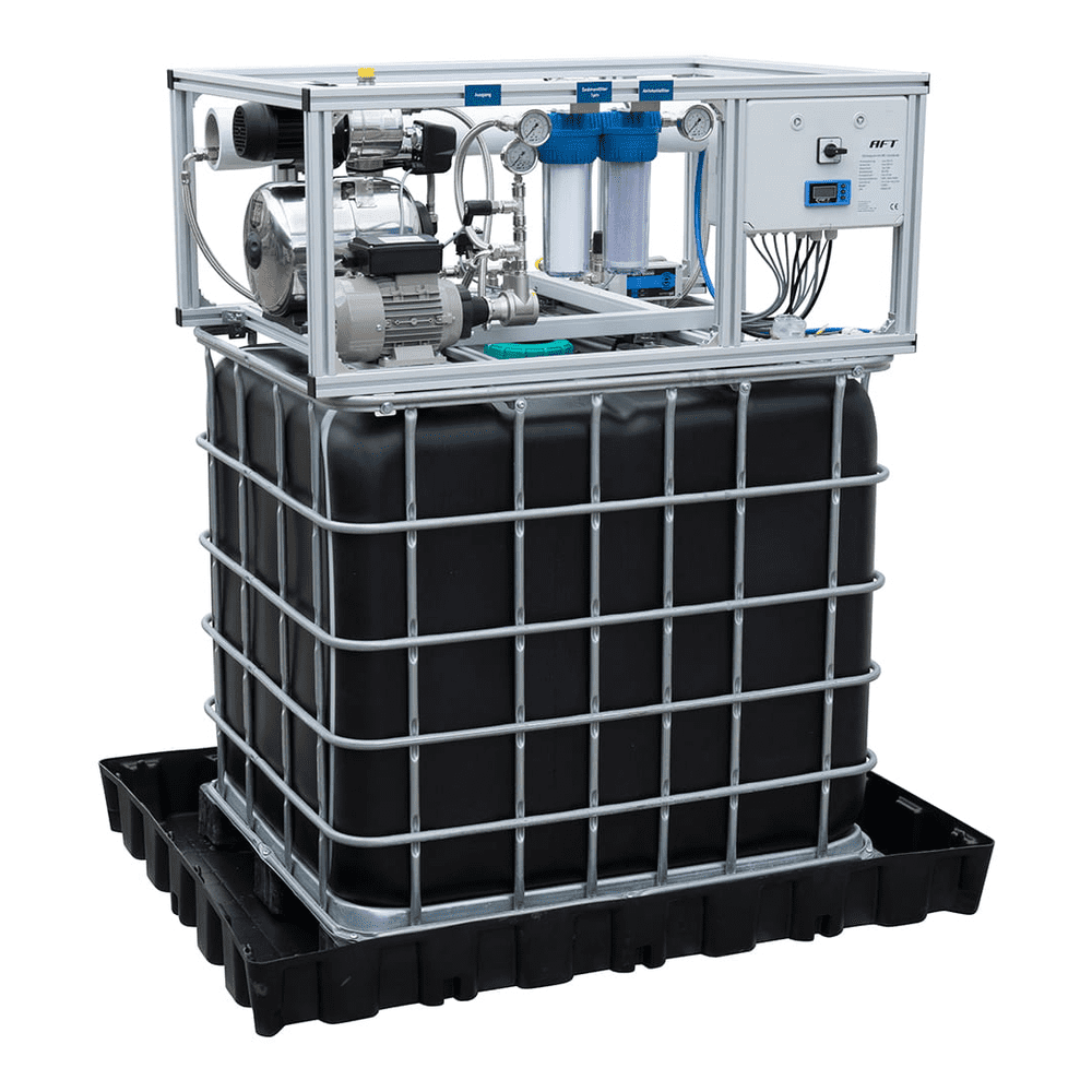 Umkehrosmoseanlage bis zu 500 l/h - UV-geschützter IBC Tank und Auffangwanne