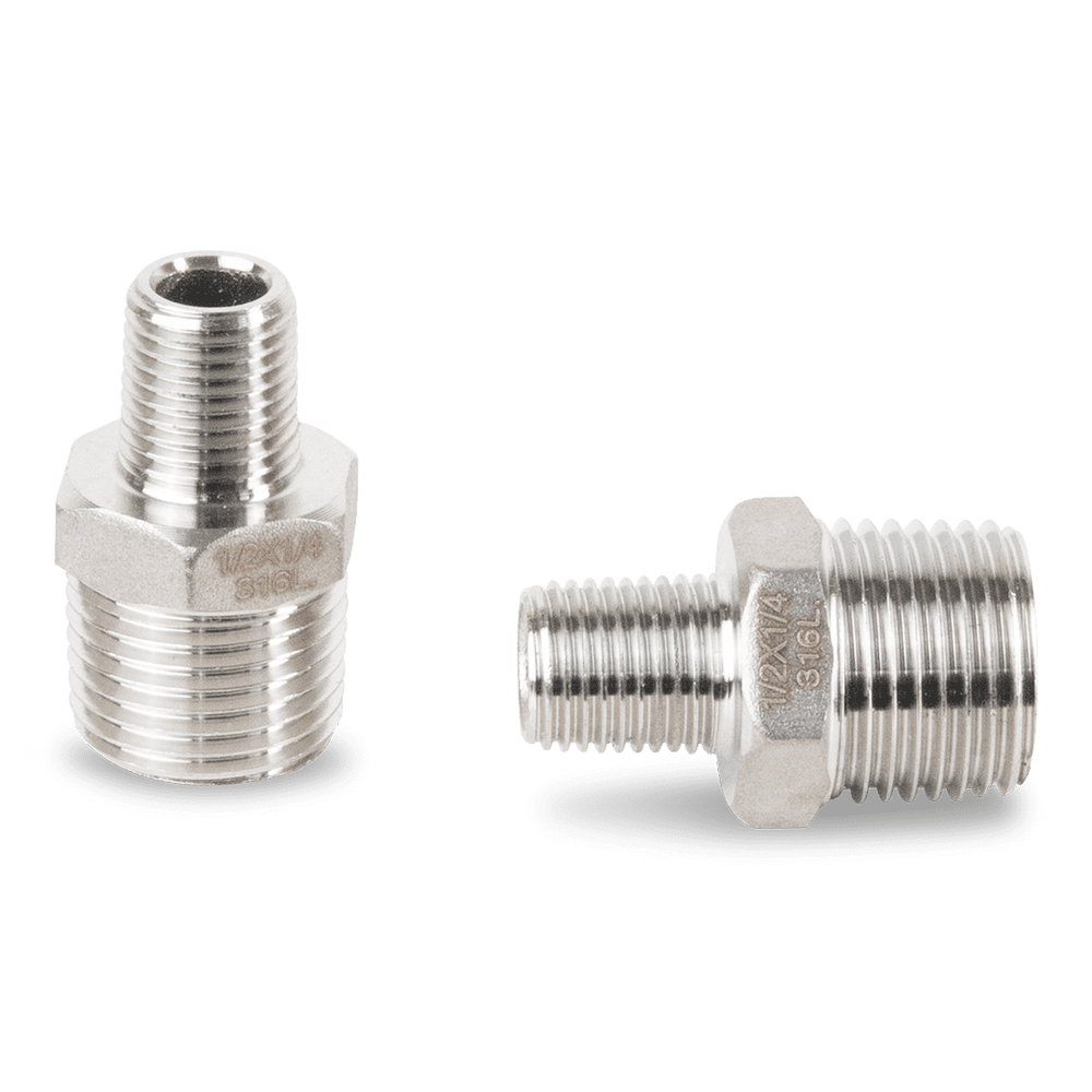 Reduzierdoppelnippel Edelstahl V4A für Nieder- und Hochdruck, 1/2" x 1/4"