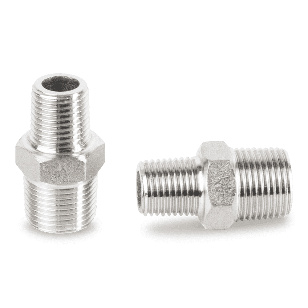 Reduzierdoppelnippel Edelstahl V4A für Nieder- und Hochdruck, 3/8" x 1/4"