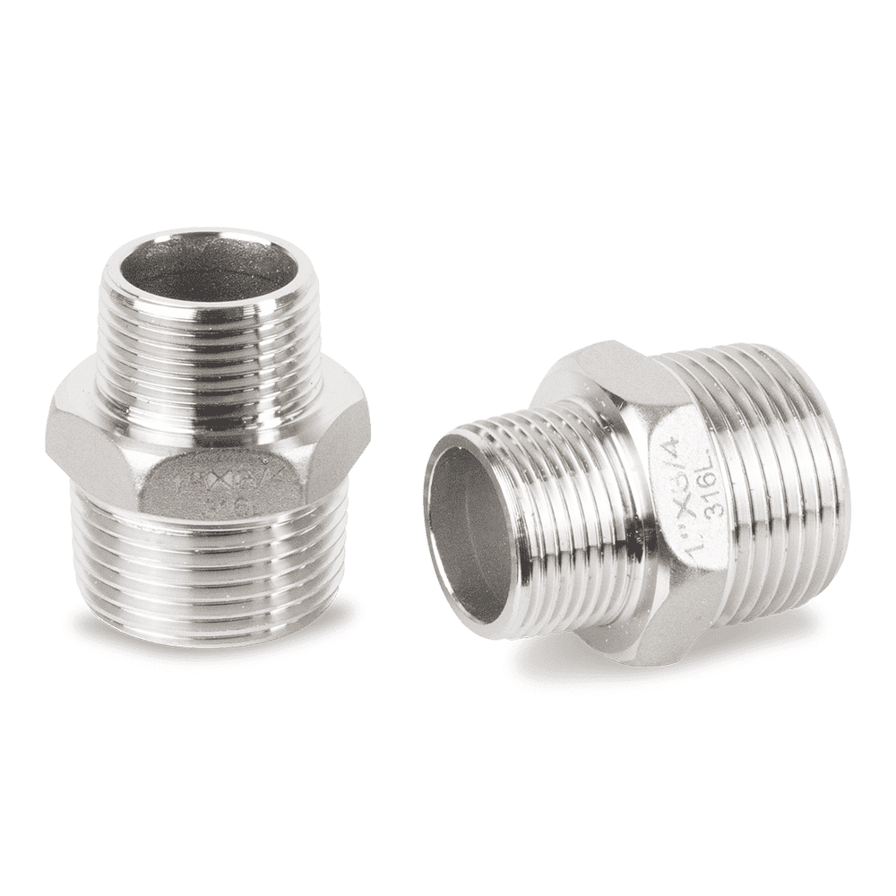 Reduzierdoppelnippel Edelstahl V4A für Nieder- und Hochdruck, 1" x 3/4"