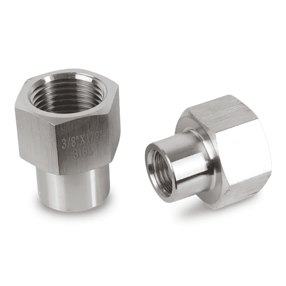 Reduziermuffe Edelstahl V4A für Nieder- und Hochdruck, 3/8" x 1/2"
