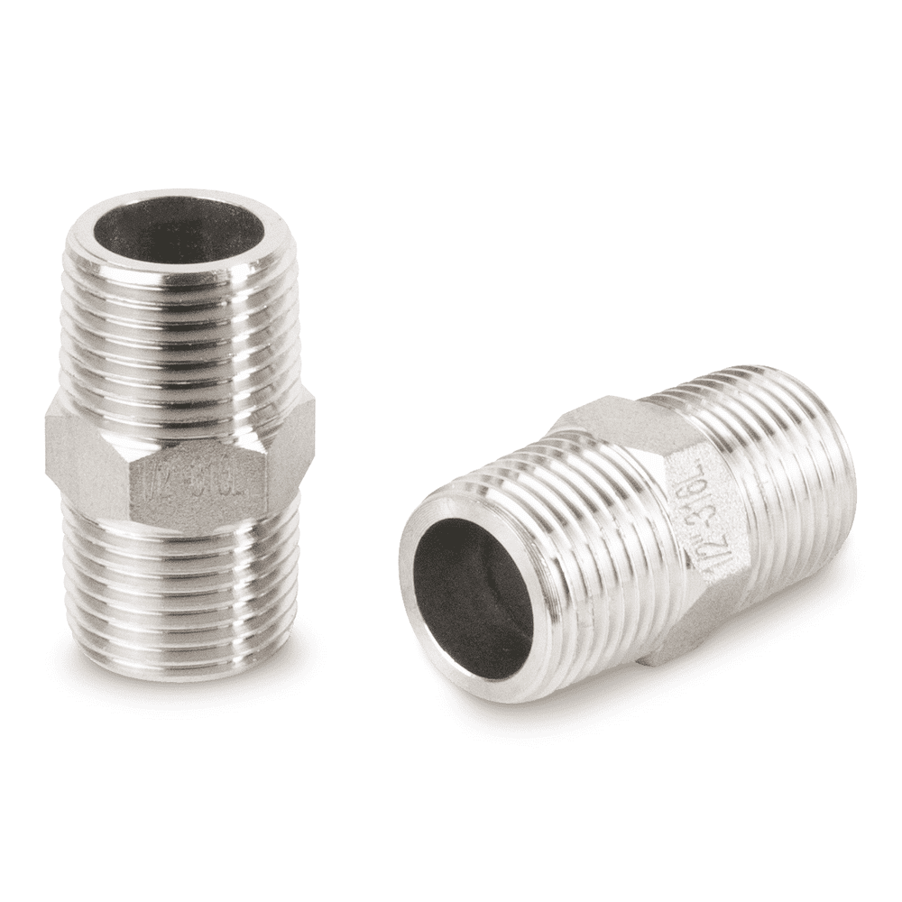 Doppelnippel Edelstahl V4A, Außen x Außen für Nieder- oder Hochdruckanwendung, 1/2" x 1/2"